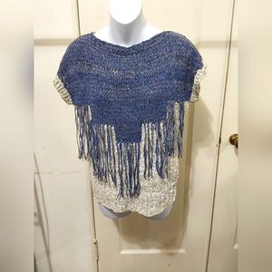 Vintage 80s leather knit top very unique w/ fringe very flattering